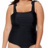 Swimwear * | Fashionable Raisins Curve Plus Size Calina Solids Tiempo Tankini Swim Top G840011 Black